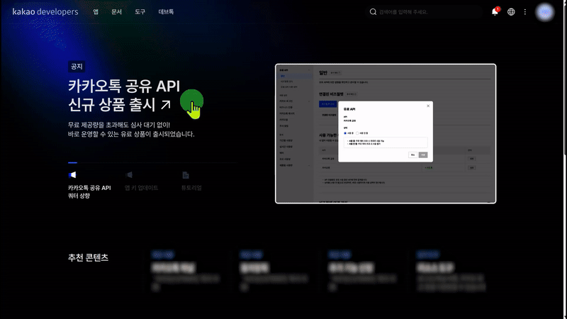 카카오 디벨로퍼 내 애플리케이션 → 카카오톡 채널에서 비즈니스 채널 연결 신청하는 화면
